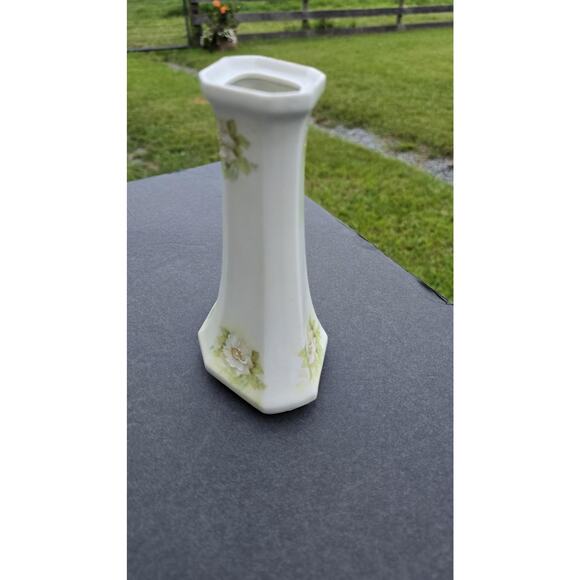 Vintage MZ Austria Hat Pin Vase Hand Painted Porcelain Floral 6" Embossed Flower - Picture 4 of 9